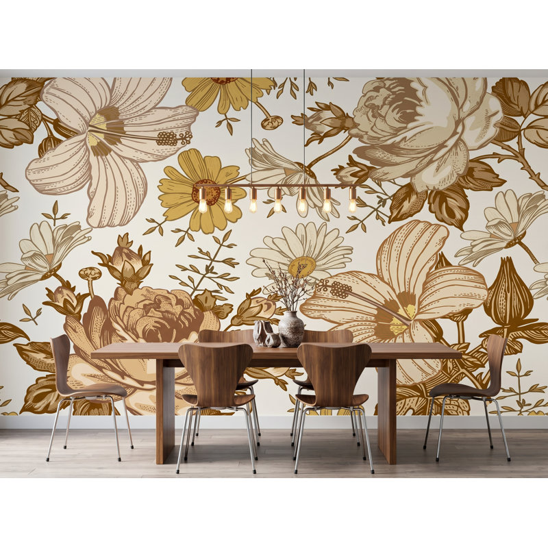 Panneau de papier peint pelez et collez Fleurs L 8,33 pi x l 100 po, l 100 po x H 100 po, papier pré-collé, 100"W x 100"H