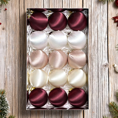 Ensemble de 15 boules de Noël en satin, ensemble de boules de Noël en velours, décorations de Noël en plastique incassable de 3,15 pouces, ensemble de boules de Noël pour arbre de Noël