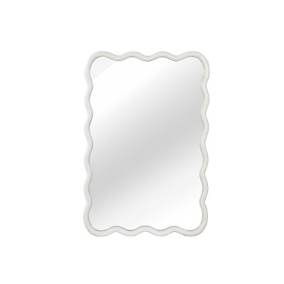 20" x 30" White Wavy Rectangle Wall Mirror – Solid Wood Scalloped Frame Mirror for Bedroom & Bathroom Vanity