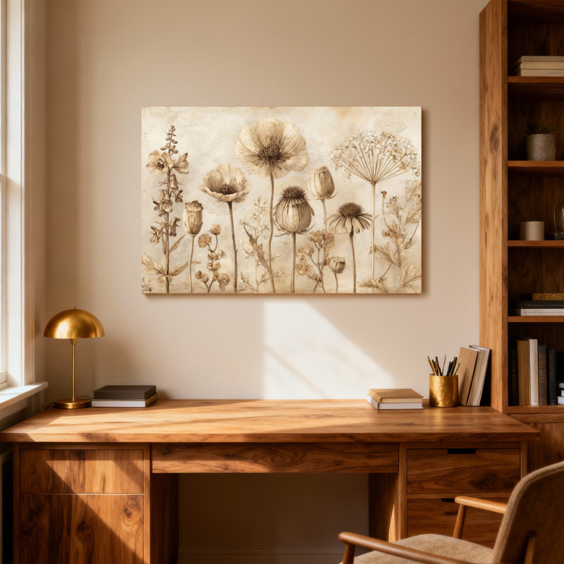 Arrangement floral de plantes et de fleurs dans des tons sépia