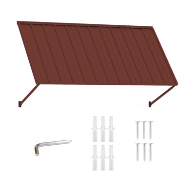 Kozyard Adjustable Door Window Awning – 4-Level Tilt, Aluminum Frame, 82" W × 43 1/2" Sloped Panel, Adjustable Projection 31"–42", Metal Canopy, All-Weather Rain, Snow & UV Protection Brick Red