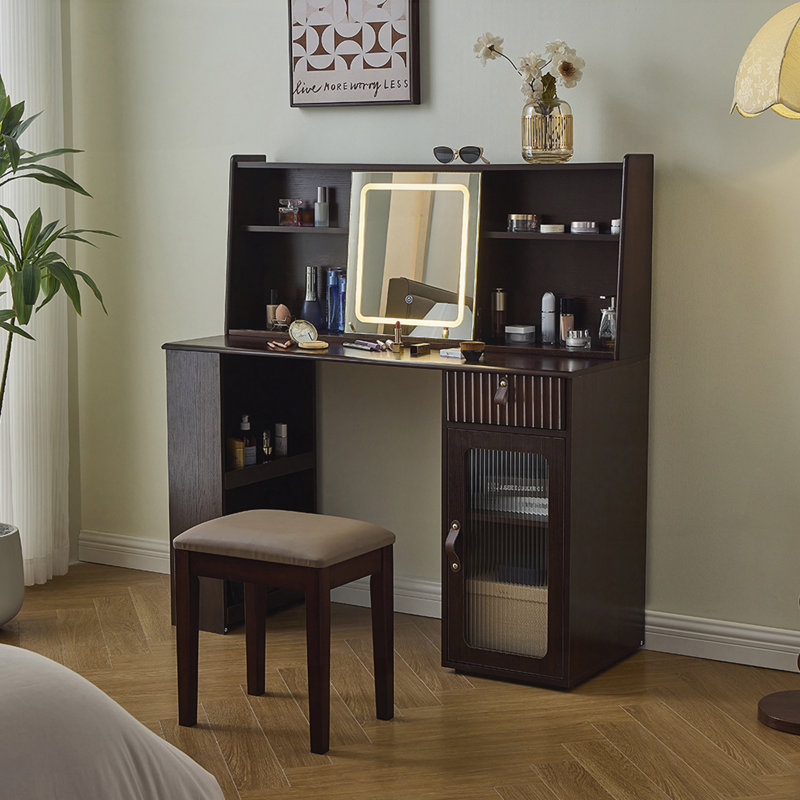 Bureau de coiffeuse élégant avec miroir lumineux réglable 3 modes