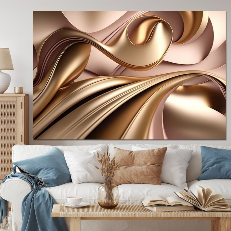 Or liquide lisse dans de douces nuances d'or et de taupe IV - Estampes abstraites encadrées à l'encre liquide