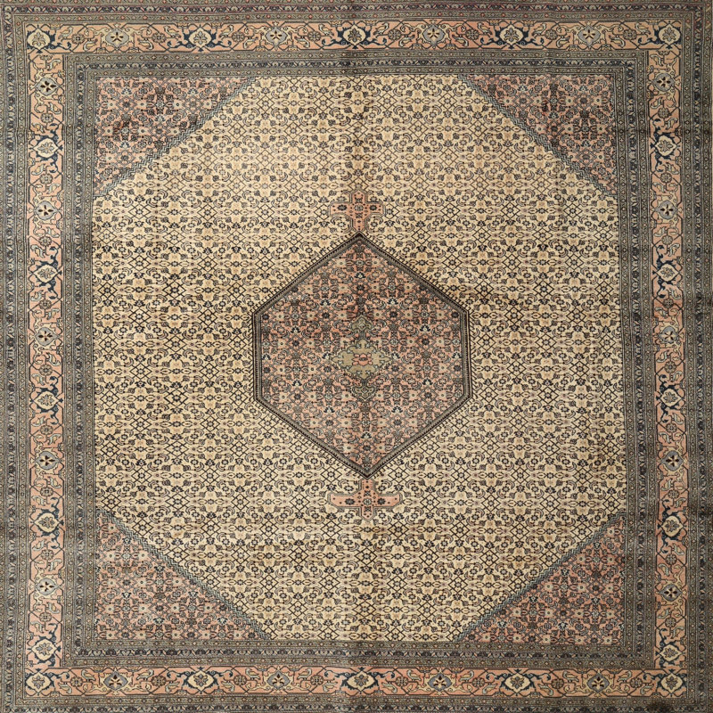 Tapis traditionnel crème / gris clair, Rond 5 pi