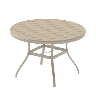 Round Outdoor Dining Table For 6 - 7, All Weather Colored Metal With Umbrella Hole, Powder Coated Rust Protection, Bent Legs Stability And Style, 53.32"X 28.49" Dimensions Coating Prevention, Leg