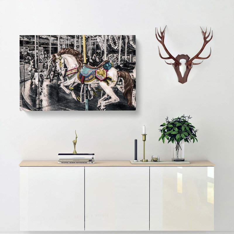 Carousel Horse - Wrapped Canvas Painting, 50cm H x 76cm W x 3cm D