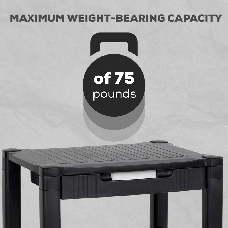 Black Rolling Printer Cart with Storage and Cable Management