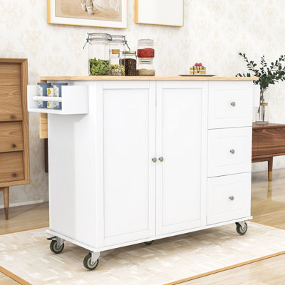 Draden 3 Drawers Rolling Mobile Kitchen Island With Wood Top by Ebern Designs