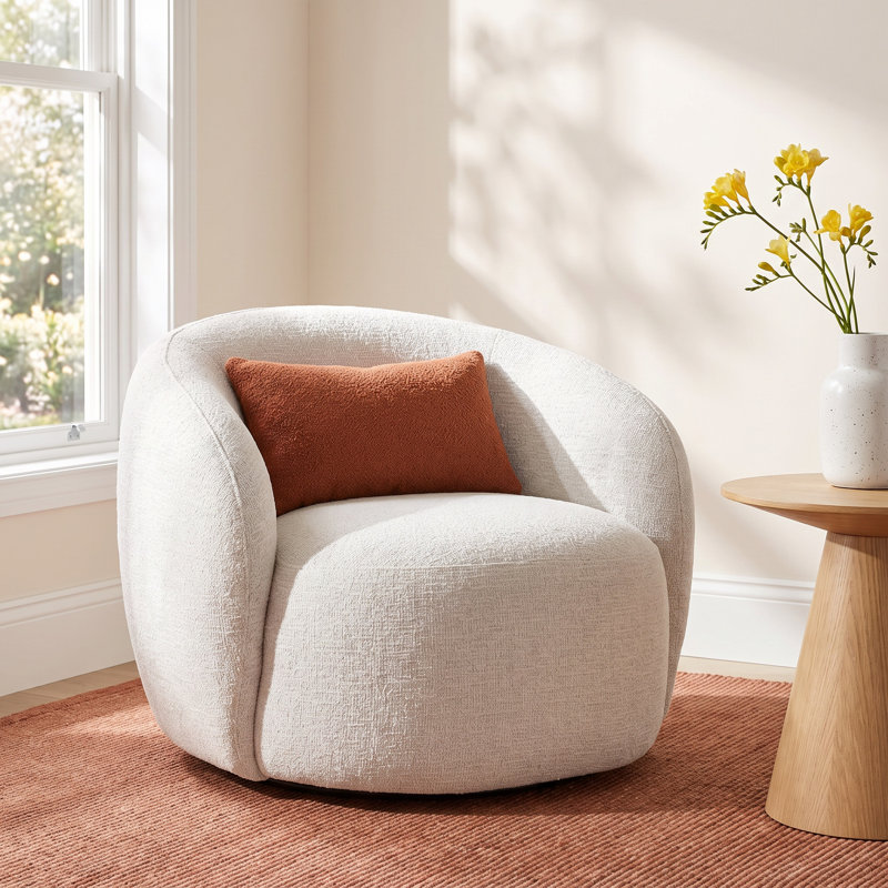 Simona Curved Light Gray Swivel Upholstered Barrel Chair