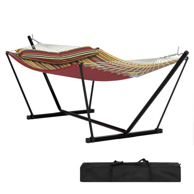 2 Person Heavy Duty Hammock with Stand 450LBS Capacity Double Outdoor Hammock with Pillow and Carry Bag Portable Indoor Outdoor Use for Patio Backyard Beach Relaxation Stand Included