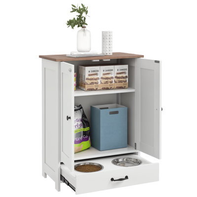 Dog Feeding Station, Dog Food Storage Cabinet With Hidden Dog Bowls, Adjustable Panel, Hooks For Medium Sized Dogs,wood