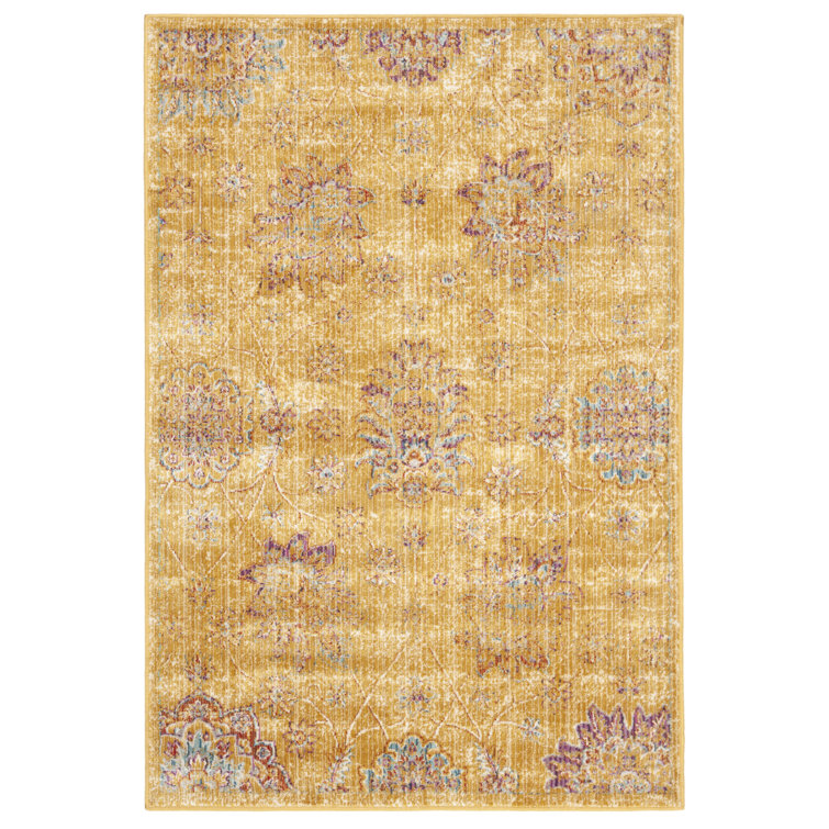 Sasha Viscose Floral Rug in Gold