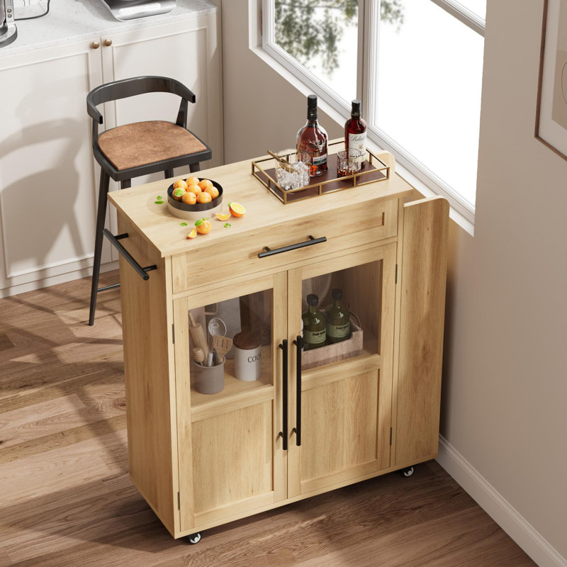 Rolling Wooden Kitchen Island With Drawer, Kitchen Cart With Storage Cabinet On Wheels, Natural Oak