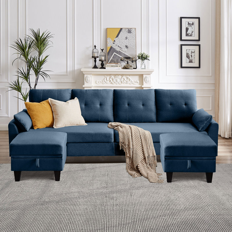 Canapé modulaire rembourré 3 pièces Kurumi, Polyester bleu