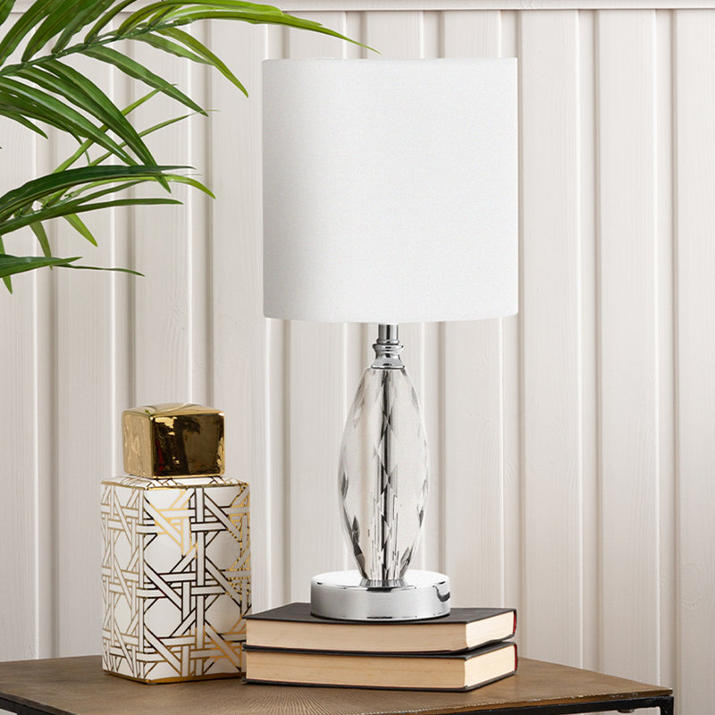 Aanyah 44.5cm Living Room Table Lamp with Crystal Glass Base, Bedside Buffet Lamp with Linen Shade