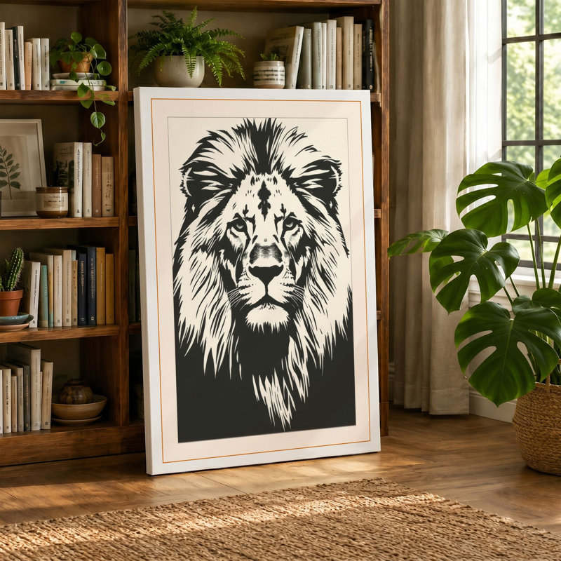 Lion's Gaze Japandi - Wrapped Canvas, 18x12 - 45.7 x 30.5 cm, White Border