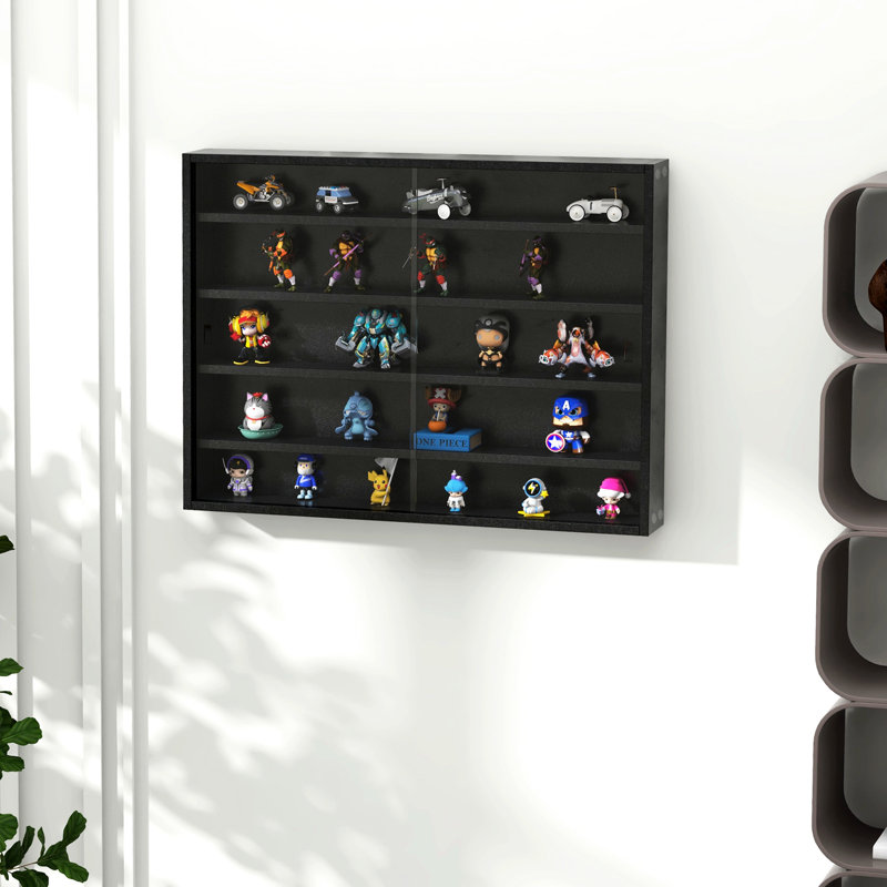 5 vitrines, 2 portes, tablettes réglables, noir - idéales pour présenter des médailles commémoratives, des figurines et des objets divers