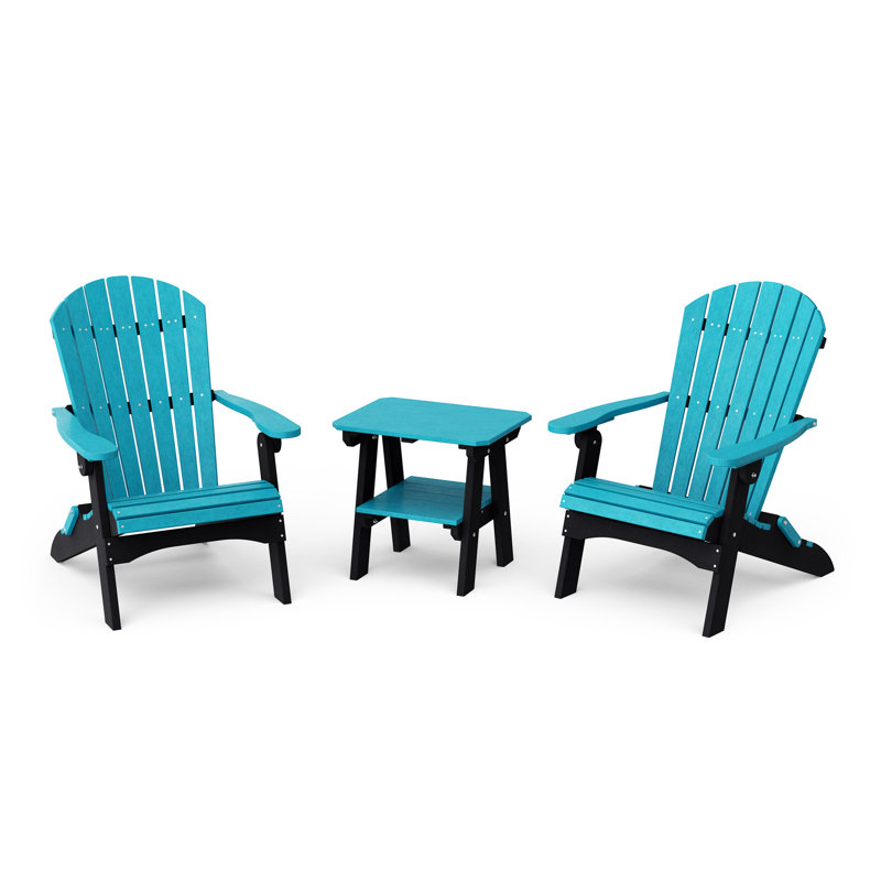 Heritage 3-Piece Folding Adirondack Set with Side Table, Aruba Blue/Black