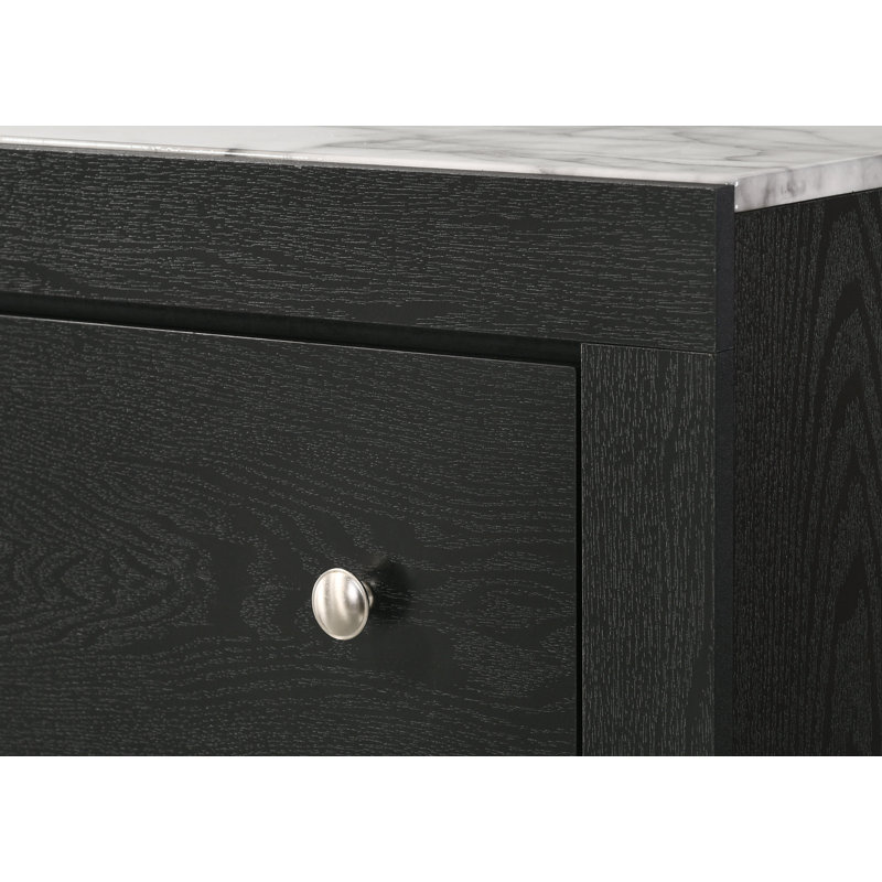 Ensemble de chambre à coucher à panneau noir spécial 6 pièces avec grand lit Wenda: lit, commode, miroir, 2 tables de chevet, commode