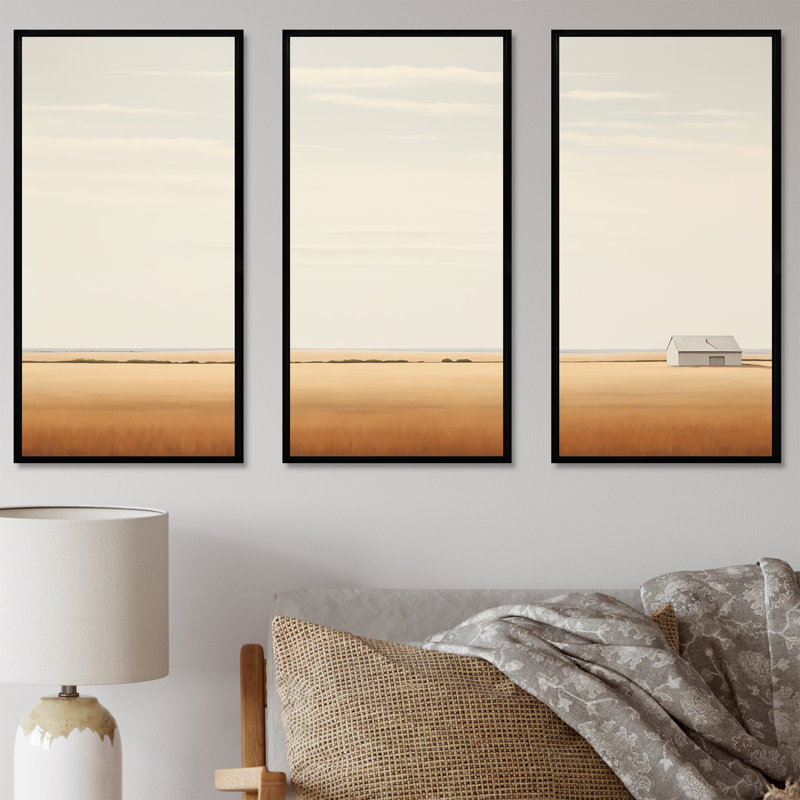 Ensemble de décorations murales pastel Plains of Peacetranquility - Minimalisme, Cadre flottant noir