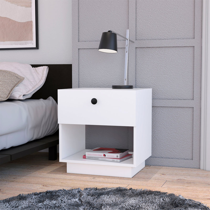 Charmante table de chevet à un tiroir pour les chambres élégantes, rehaussant la fonctionnalité, Blanc