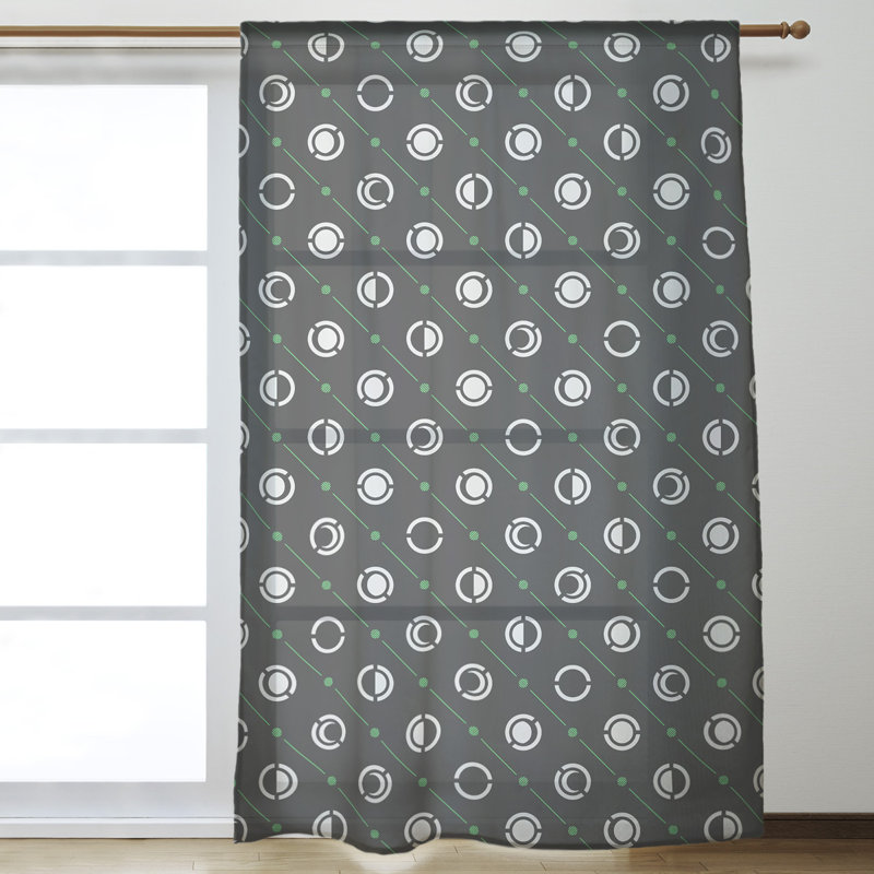 Panneau de rideau simple diaphane avec passe-tringle classique Moon phases, Vert / noir / blanc