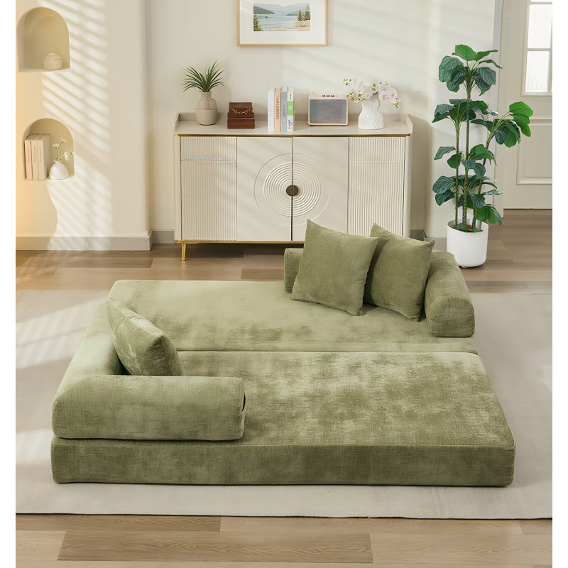 Boneless 78.8" W Convertible Folding Mattress Sofa, Chenille Floor Sofa Bed, Green