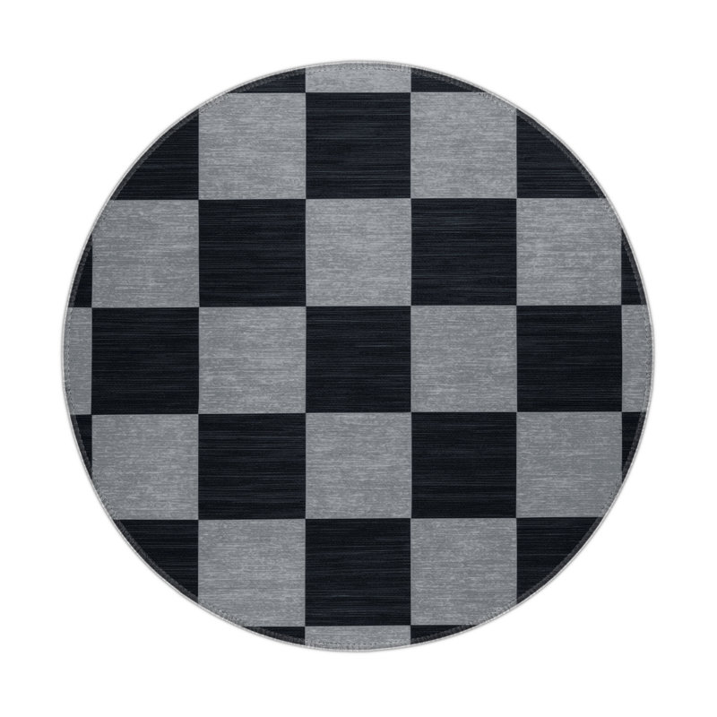 Tapis d'intérieur et d'extérieur à carreaux gris, Rond 5 pi