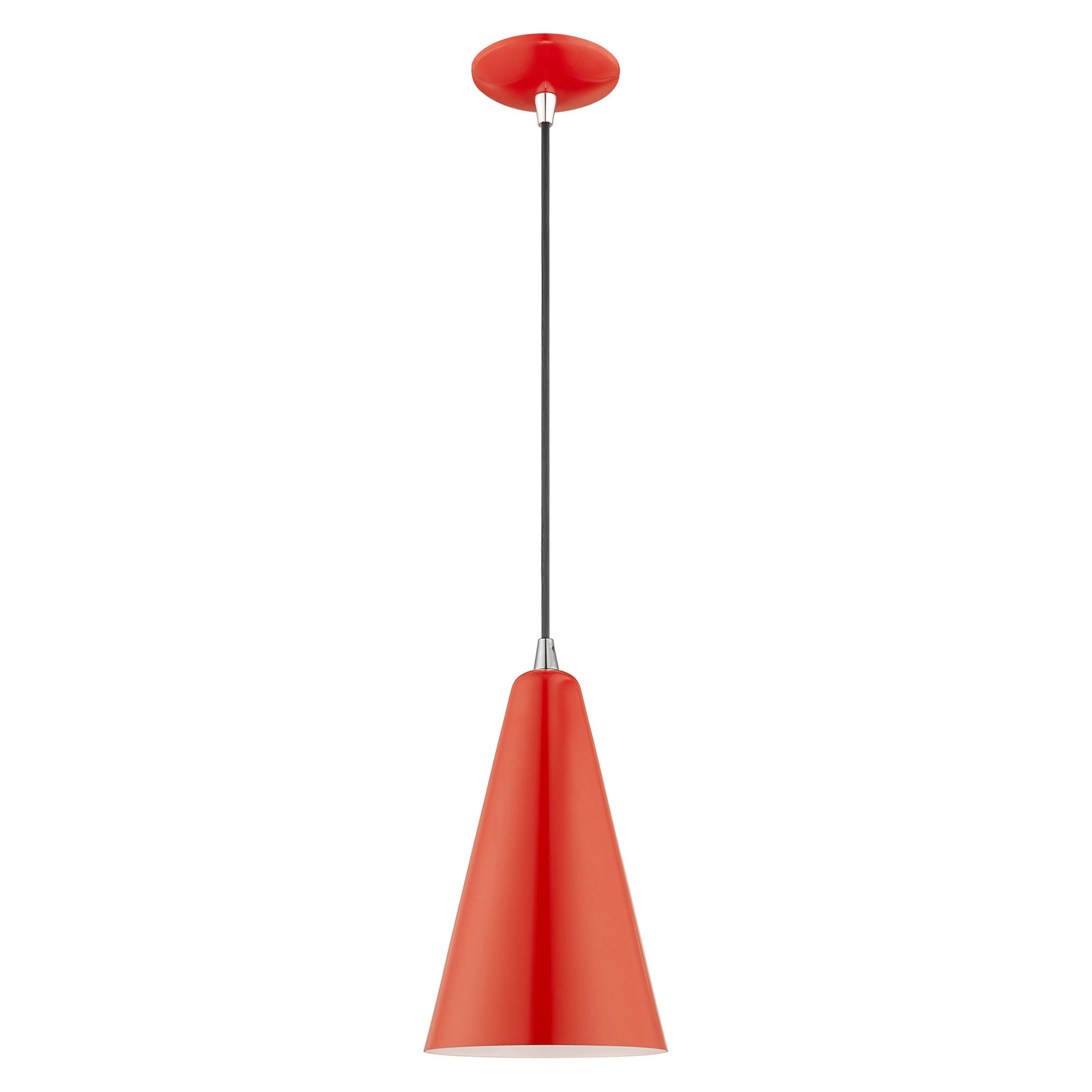 Oaklee Single Light Metal Dimmable Pendant, Shiny Red, 12.75" H x 7.375" W x 7.375" D