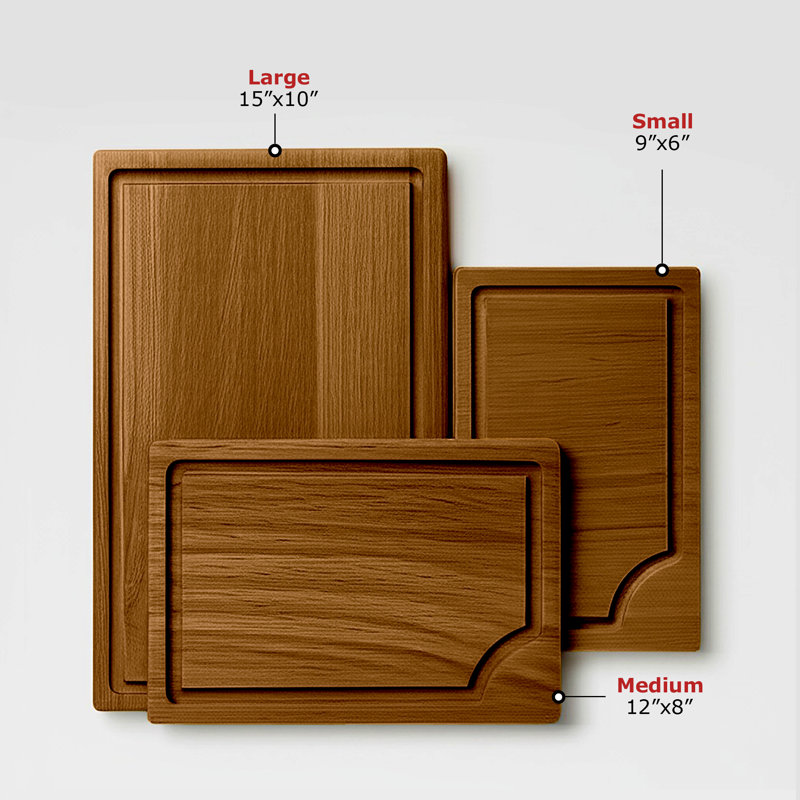 Ensemble de 3 planches à découper en bois d'acacia, Bois brun foncé