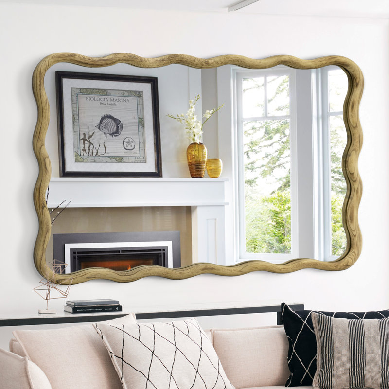 Axat Solid Wood Wavy Mirror, 20" x 30", Brown