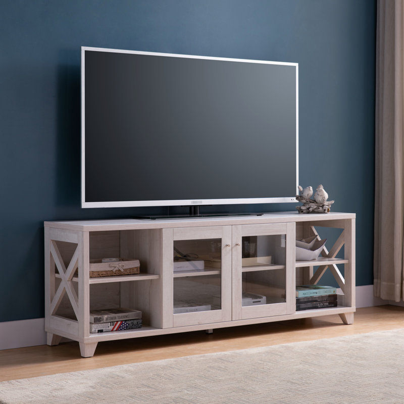 Meuble télé 60 po avec armoire transparente et 4 tablettes pouvant accueillir jusqu'à 69 po