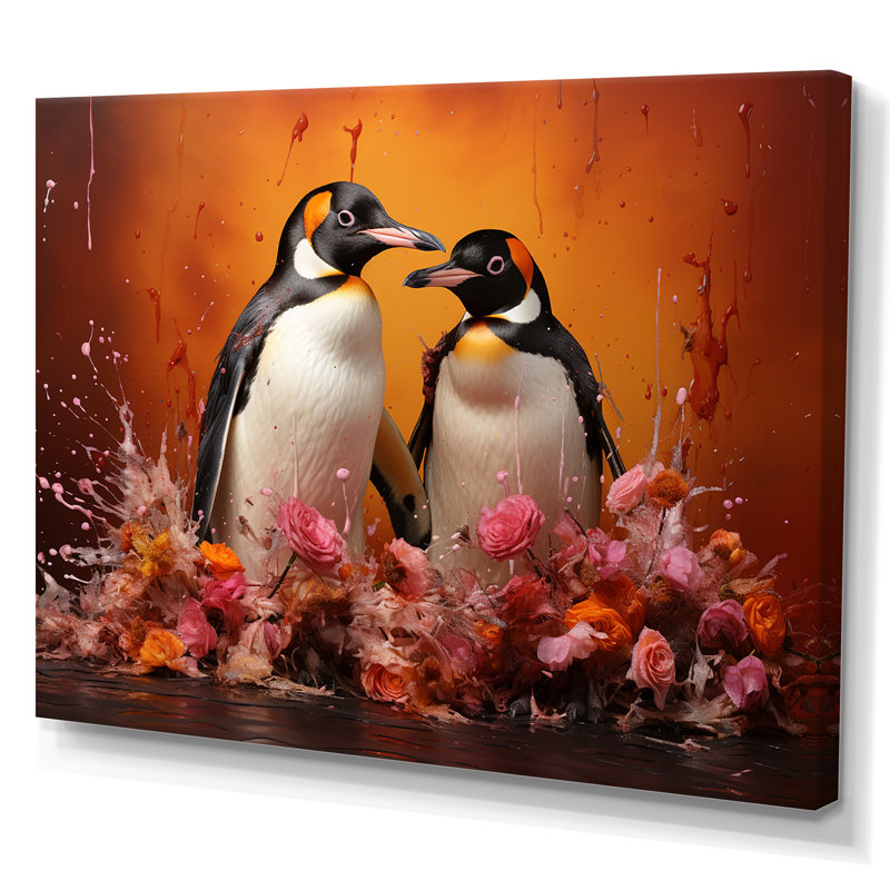 Flower Couple Penguins World, Toile tendue, H 12 po x l 20 po x P 1 po