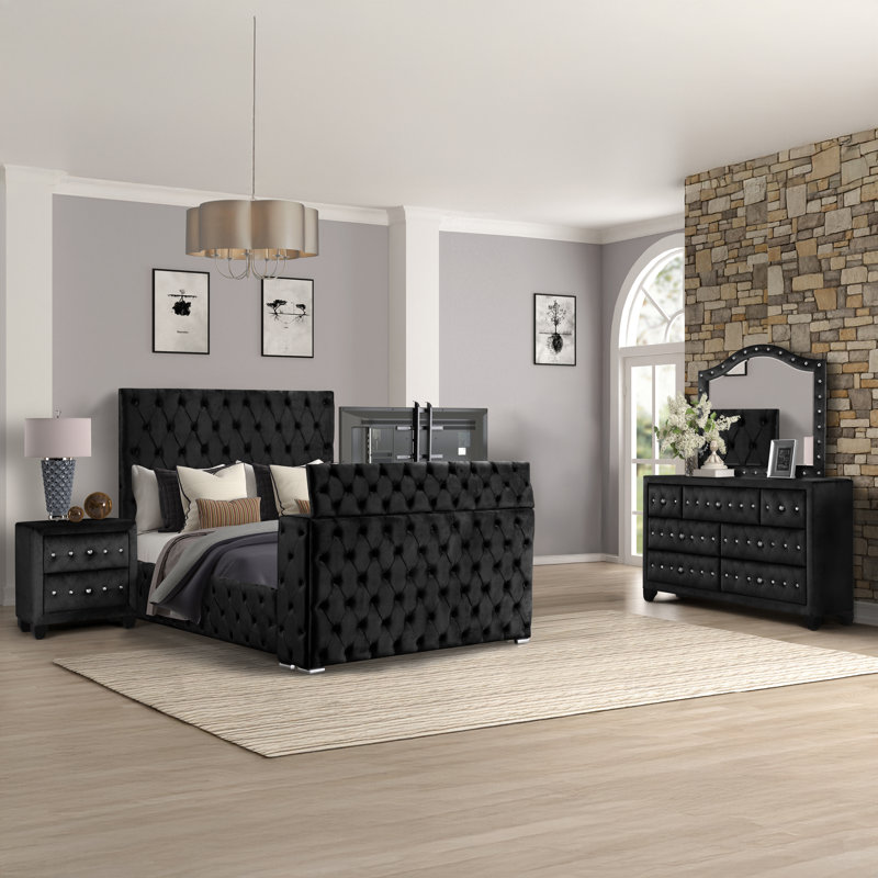 Ensemble de chambre à coucher 4 pièces Mikilah, Grand, Black