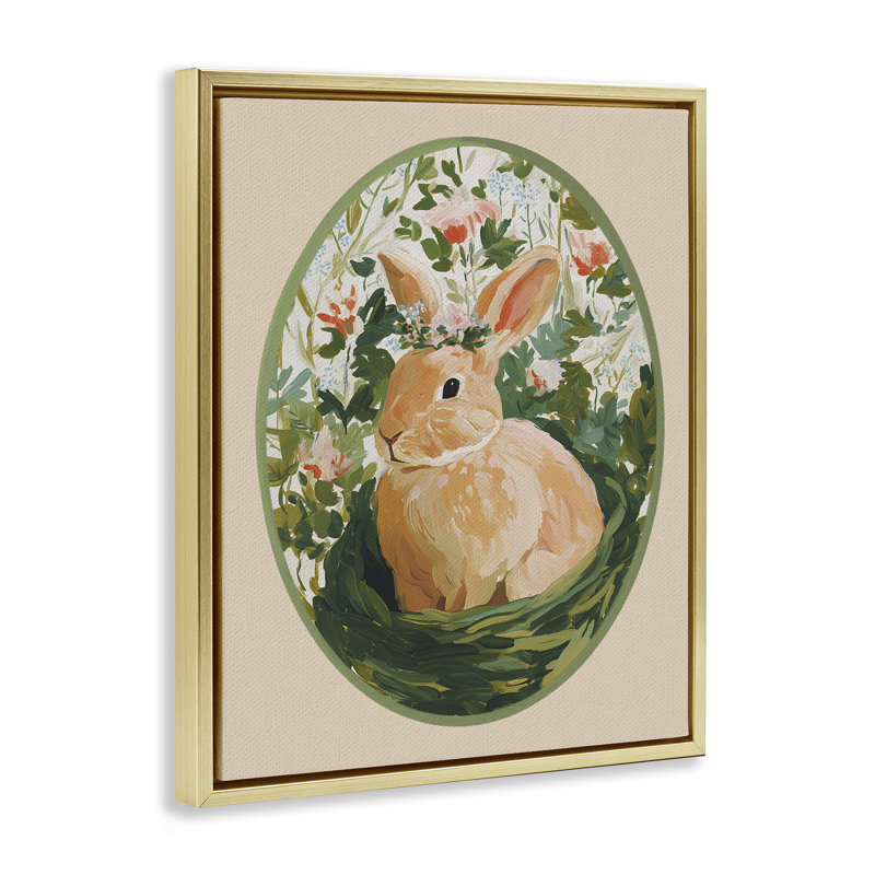 Cadre flottant Bloom Nest Bunny, design par Yen, H 31 po x l 25 po, Cadre flottant métallique doré