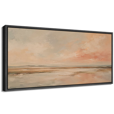 Blush Peach Coastal Marsh and Reflective Water Landscape Artwork, Living Room Pictures, Framed Canvas Giclee Print 3 Pieces Wall Art - 16"x24"x3pcs, 24"x36"x3pcs