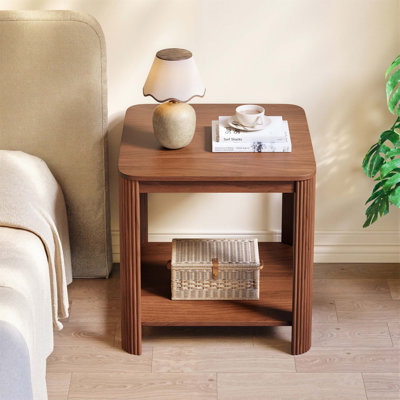 Ensemble de 2 tables de bout arrondies de coin avec table de chevet carrée de 22,1 po avec pieds à vagues verticales, table d'appoint Boho à 2 niveaux pour le salon, la chambre à coucher et le bureau personnel