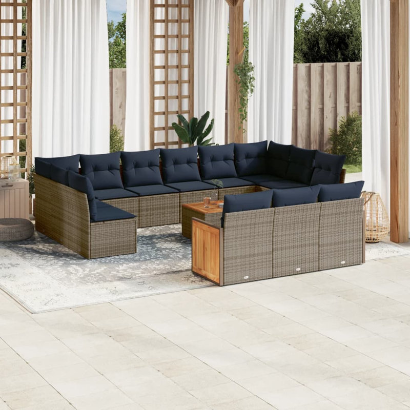  Ensemble de canapé de patio 16 pièces avec coussins en rotin de polyester gris