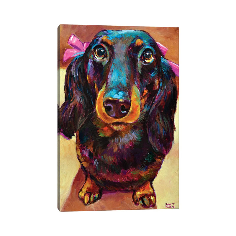Roxy The Dachshund by Robert Phelps - Painting on Canvas, 66.04 cm H x 45.72 cm W x 1.91 cm D, Wrapped Canvas