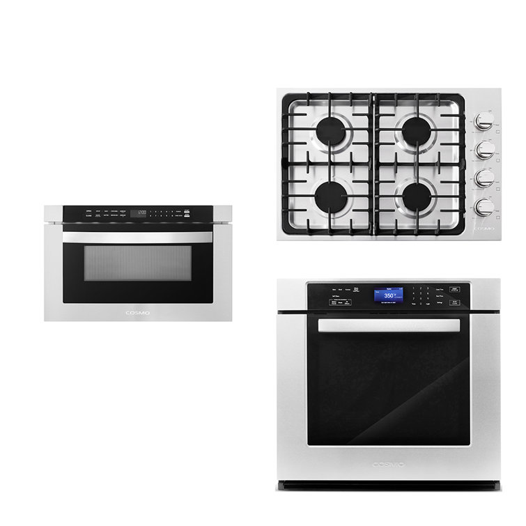 3 Piece Kitchen Package With 30" Gas Cooktop 24" Built-in Microwave Drawer 30" Single Electric Wall Oven