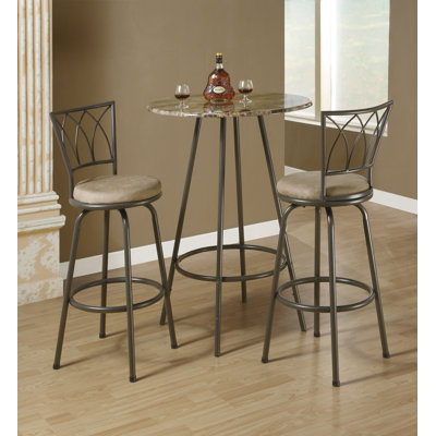 Ascot Home Bar, Bar Table, Bar Height, Pub, 30" Round, Small, Kitchen, Metal, Laminate, Brown Marble Look