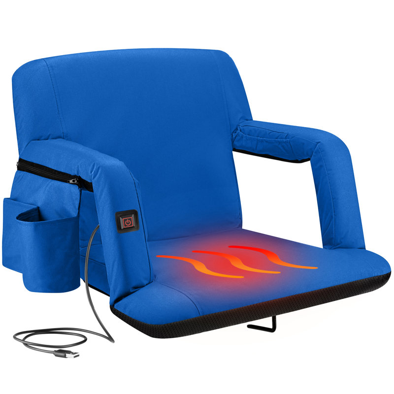 Extra Wide Heated Reclining Stadium Seat - Waterproof Foldable Chair, Thick Padding & Back Support, Royal Blue