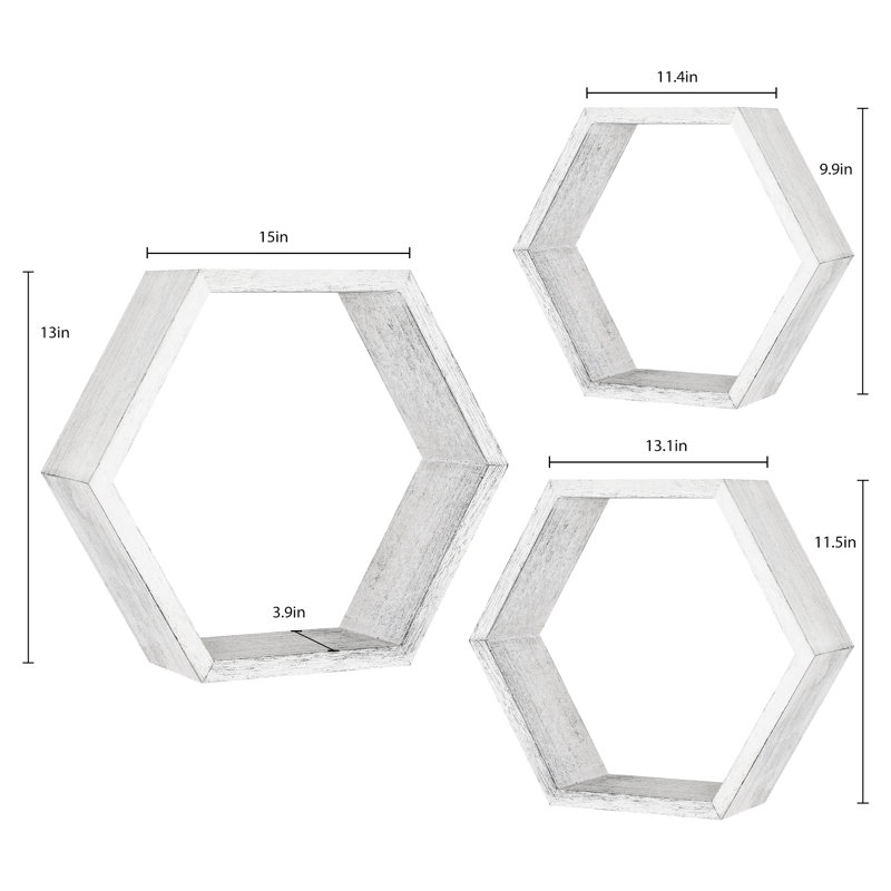 Arlea 3 Piece Hexagon Floating Shelf, Off White