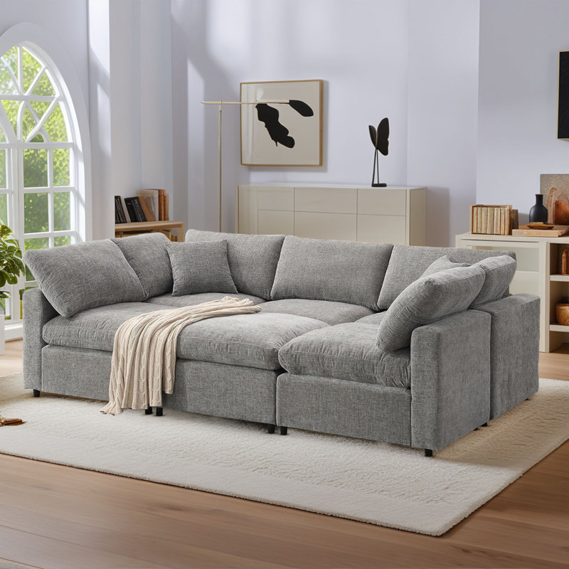 Canapé-lit modulaire en chenille de 130 po Latitude Run®, canapé-lit modulaire convertible surdimensionné, Gris chenille