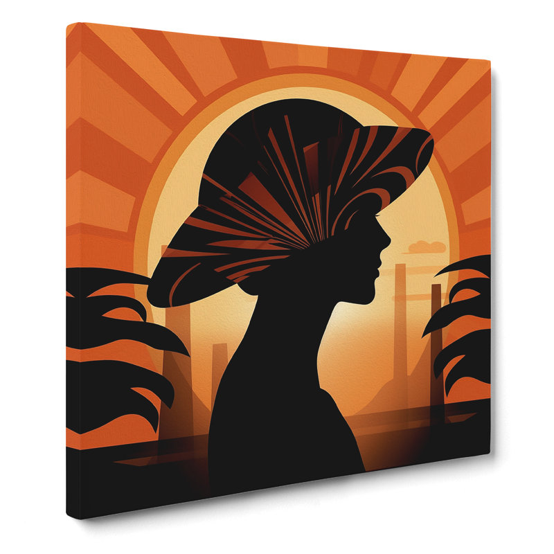 Art Deco Sunset Silhouette - Wrapped Canvas, 50cm H x 50cm W x 3cm D