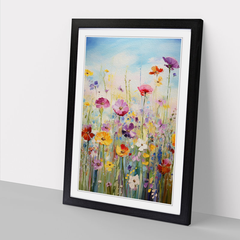 Wildflowers Impressionism No.2 - Single Picture Frame Print on Wood, Black Framed, 46cm H x 34cm W