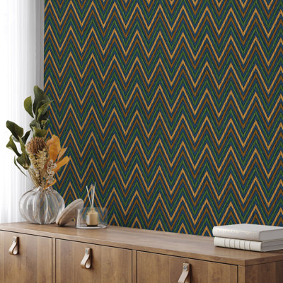 Geometric Deep Embossed Zigzag Pattern Chevron Wallpaper
