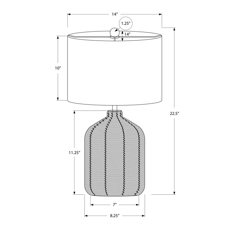 Lighting, 23 po, lampe de table, rotin brun, abat-jour beige, moderne