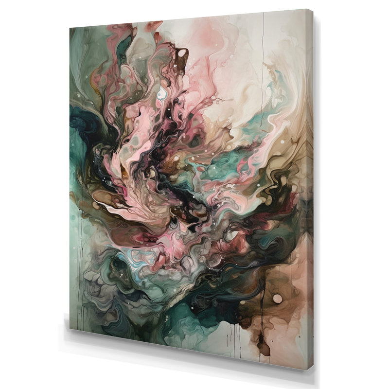 Art mural encadré géométrique abstrait rose et vert III, H 40 po x l 30 po x P 1,5 po, Toile tendue