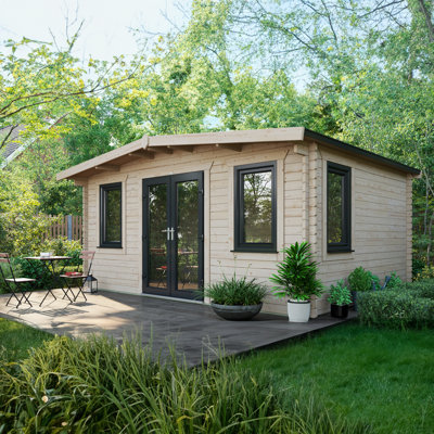 Powersheds Apex 12 x 16ft Chalet Log Cabin, Doors Central - 44mm